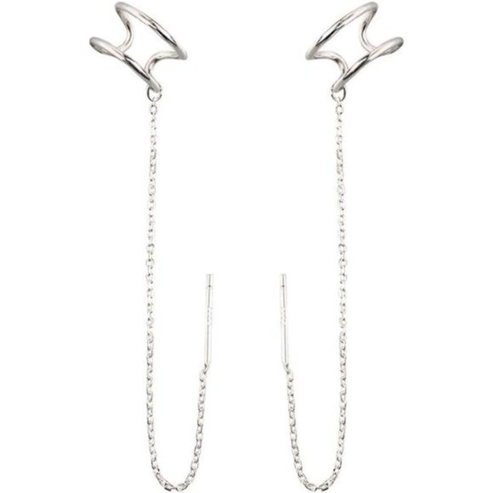 925 Sterling Silver Cuff Earrings Threader Chain for Women Crawler Earrings Wrap